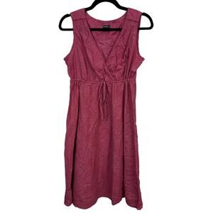 Eddie Bauer Red White Polka Dot V Neck Sleeveless Waist Tie Dress Women’s 10